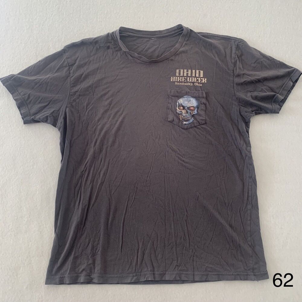 Ohio Bike Week Skull Print Y2K Grunge T Shirt Men Size M Color Black With Flaws‎